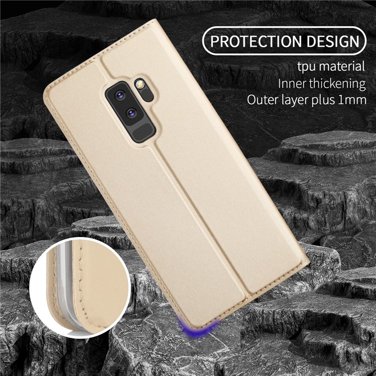 For Samsung Galaxy S9 Plus G965 Magnetic Adsorption PU Leather Folio Stand Mobile Shell Case with Card Holder - Gold-5