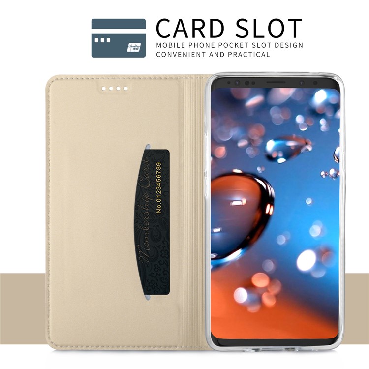 For Samsung Galaxy S9 Plus G965 Magnetic Adsorption PU Leather Folio Stand Mobile Shell Case with Card Holder - Gold-6
