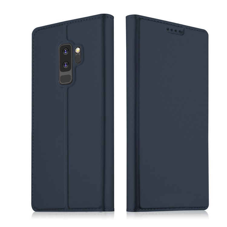 Caixa De Couro De Adsorção Magnética De Flip Com Suporte Para Samsung Galaxy S9 + G965 - Azul Escuro-1