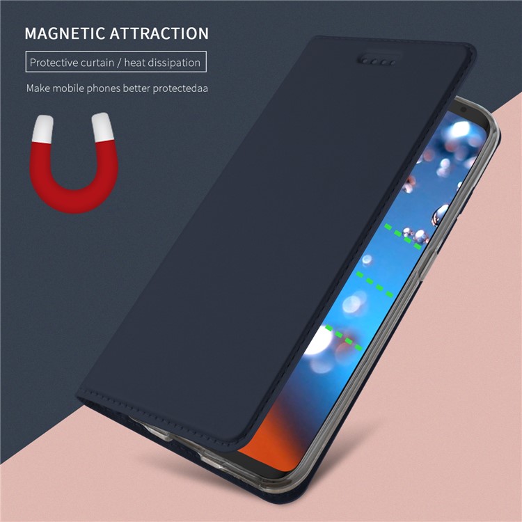Caixa De Couro De Adsorção Magnética De Flip Com Suporte Para Samsung Galaxy S9 + G965 - Azul Escuro-3