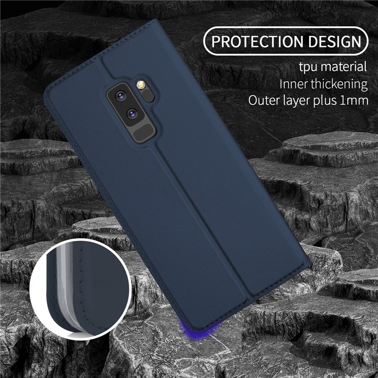 Caixa De Couro De Adsorção Magnética De Flip Com Suporte Para Samsung Galaxy S9 + G965 - Azul Escuro-5