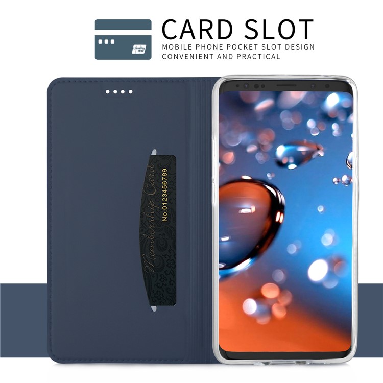 Caixa De Couro De Adsorção Magnética De Flip Com Suporte Para Samsung Galaxy S9 + G965 - Azul Escuro-6