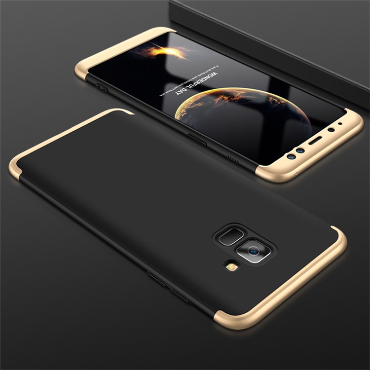 GKK Detachable 3-Piece Matte PC Hard Back Case for Samsung Galaxy A8 (2018) - Gold / Black-1