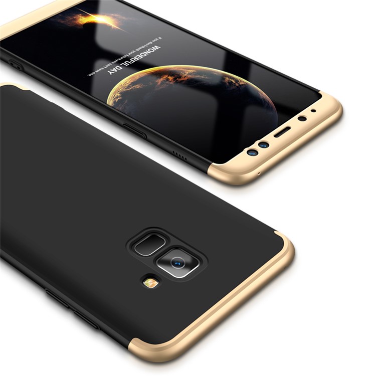 GKK Detachable 3-Piece Matte PC Hard Back Case for Samsung Galaxy A8 (2018) - Gold / Black-2