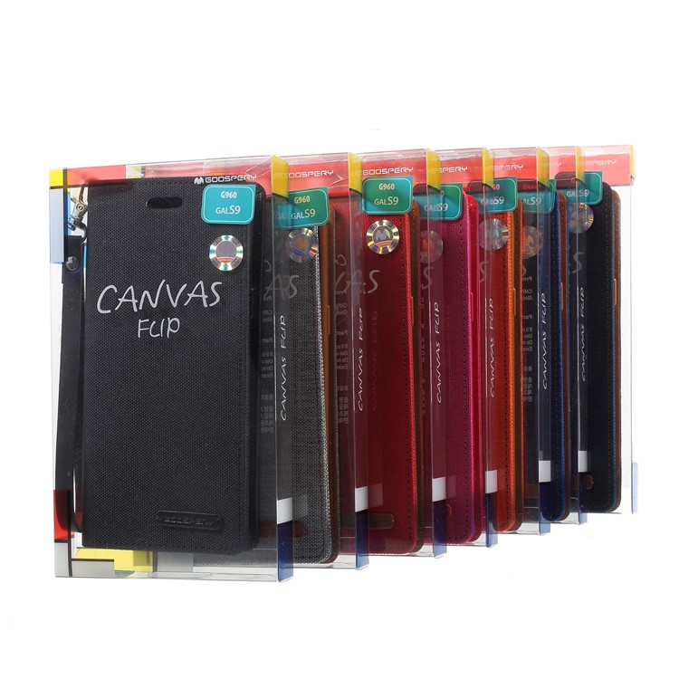 MERCURY GOOSPERY Jeans Cloth Flip Wallet Leather Case with Strap for Samsung Galaxy S9 SM-G960 - Black-10
