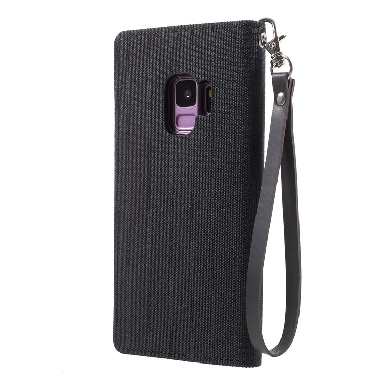 MERCURY GOOSPERY Jeans Cloth Flip Wallet Leather Case with Strap for Samsung Galaxy S9 SM-G960 - Black-3