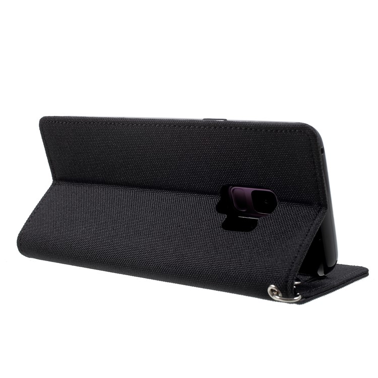 MERCURY GOOSPERY Jeans Cloth Flip Wallet Leather Case with Strap for Samsung Galaxy S9 SM-G960 - Black-5