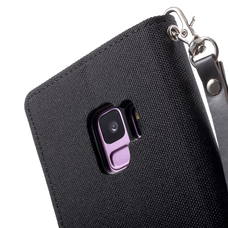 MERCURY GOOSPERY Jeans Cloth Flip Wallet Leather Case with Strap for Samsung Galaxy S9 SM-G960 - Black-8