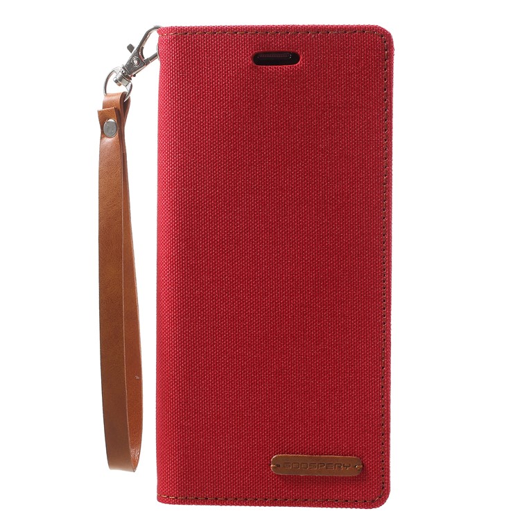 MERCURY GOOSPERY Jeans Cloth Flip Wallet Leather Shell with Strap for Samsung Galaxy S9 SM-G960 - Red-1