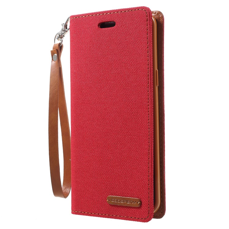 MERCURY GOOSPERY Jeans Cloth Flip Wallet Leather Shell with Strap for Samsung Galaxy S9 SM-G960 - Red-2