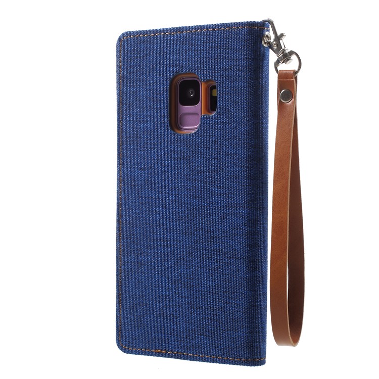 MERCURY GOOSPERY Jeans Cloth Wallet Leather Cell Phone Case with Strap for Samsung Galaxy S9 SM-G960 - Baby Blue-3
