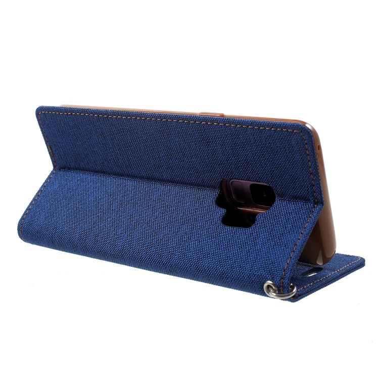 MERCURY GOOSPERY Jeans Cloth Wallet Leather Cell Phone Case with Strap for Samsung Galaxy S9 SM-G960 - Baby Blue-5