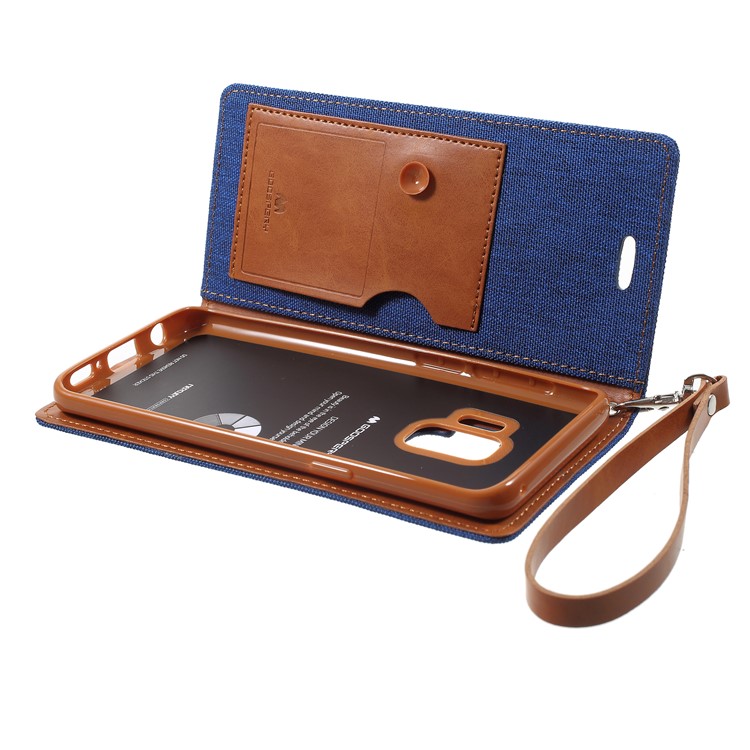 MERCURY GOOSPERY Jeans Cloth Wallet Leather Cell Phone Case with Strap for Samsung Galaxy S9 SM-G960 - Baby Blue-6