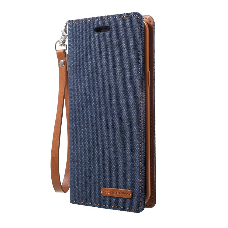 MERCURY GOOSPERY Jeans Cloth Flip Wallet Leather Protective Case with Strap for Samsung Galaxy S9 SM-G960 - Dark Blue-2