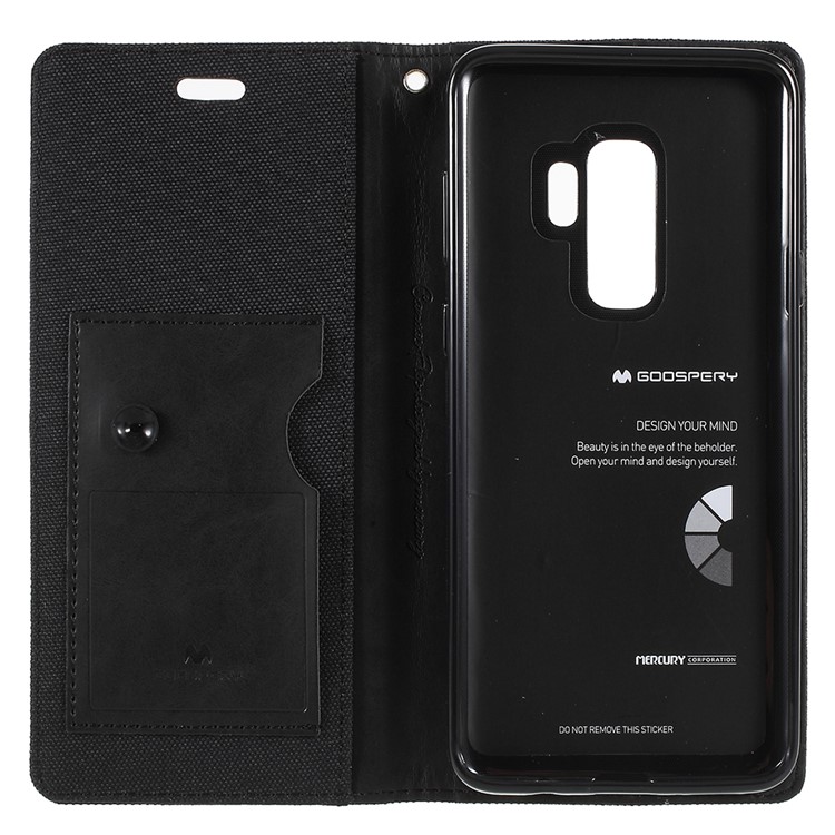 MERCURY GOOSPERY Jeans Cloth Flip Wallet Leather Case with Strap for Samsung Galaxy S9+ SM-G965 - Black-10
