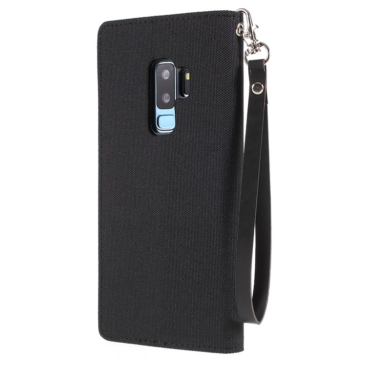 MERCURY GOOSPERY Jeans Cloth Flip Wallet Leather Case with Strap for Samsung Galaxy S9+ SM-G965 - Black-2