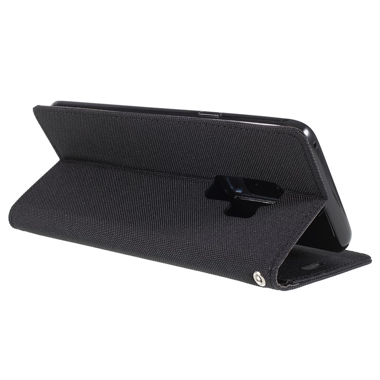 MERCURY GOOSPERY Jeans Cloth Flip Wallet Leather Case with Strap for Samsung Galaxy S9+ SM-G965 - Black-5