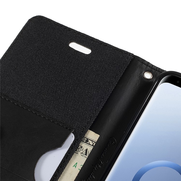 MERCURY GOOSPERY Jeans Cloth Flip Wallet Leather Case with Strap for Samsung Galaxy S9+ SM-G965 - Black-7