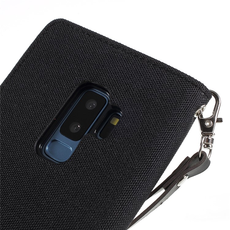 MERCURY GOOSPERY Jeans Cloth Flip Wallet Leather Case with Strap for Samsung Galaxy S9+ SM-G965 - Black-9