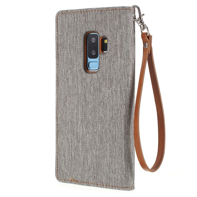 MERCURY GOOSPERY Jeans Cloth Flip Wallet Leather Cover with Strap for Samsung Galaxy S9 Plus SM-G965 - Grey-3