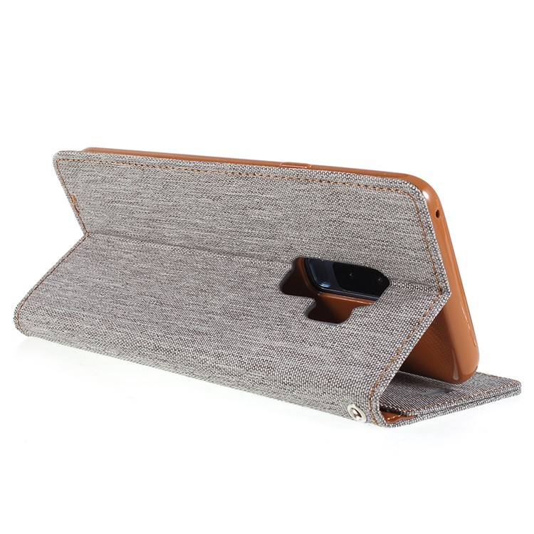 MERCURY GOOSPERY Jeans Cloth Flip Wallet Leather Cover with Strap for Samsung Galaxy S9 Plus SM-G965 - Grey-5