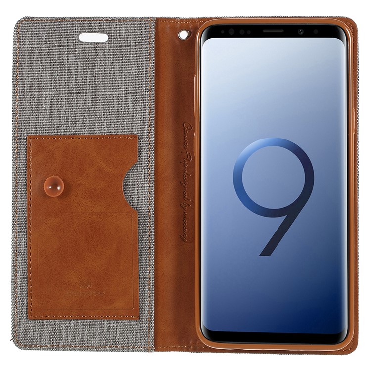 MERCURY GOOSPERY Jeans Cloth Flip Wallet Leather Cover with Strap for Samsung Galaxy S9 Plus SM-G965 - Grey-6