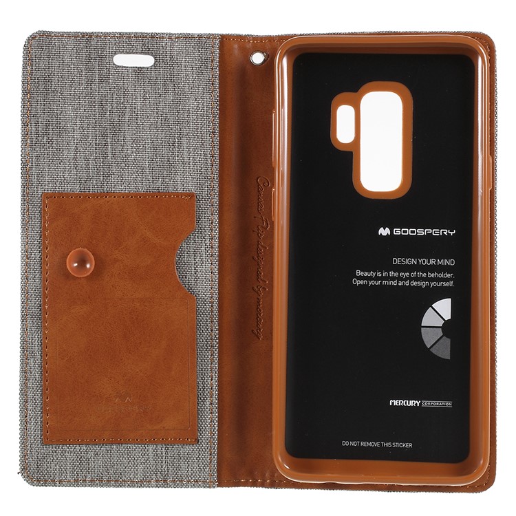 MERCURY GOOSPERY Jeans Cloth Flip Wallet Leather Cover with Strap for Samsung Galaxy S9 Plus SM-G965 - Grey-7