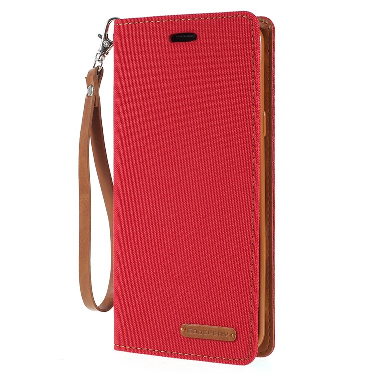 MERCURY GOOSPERY Jeans Cloth Flip Wallet Leather Shell with Strap for Samsung Galaxy S9 Plus SM-G965 - Red-2