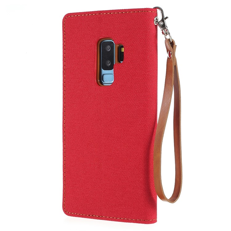 MERCURY GOOSPERY Jeans Cloth Flip Wallet Leather Shell with Strap for Samsung Galaxy S9 Plus SM-G965 - Red-3