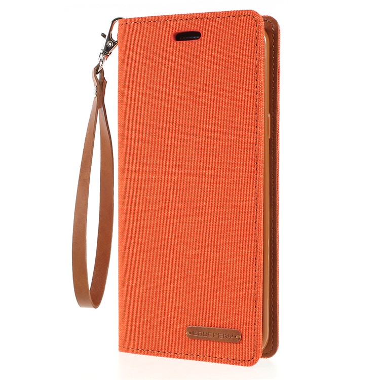 MERCURY GOOSPERY Jeans Cloth Flip Wallet Leather Mobile Phone Case with Strap for Samsung Galaxy S9+ SM-G965 - Orange-2
