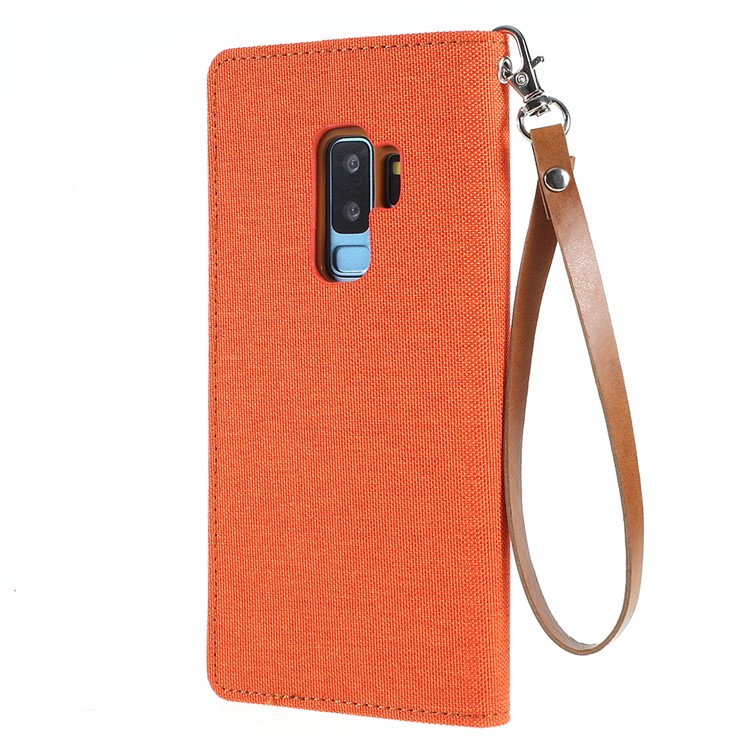 MERCURY GOOSPERY Jeans Cloth Flip Wallet Leather Mobile Phone Case with Strap for Samsung Galaxy S9+ SM-G965 - Orange-3