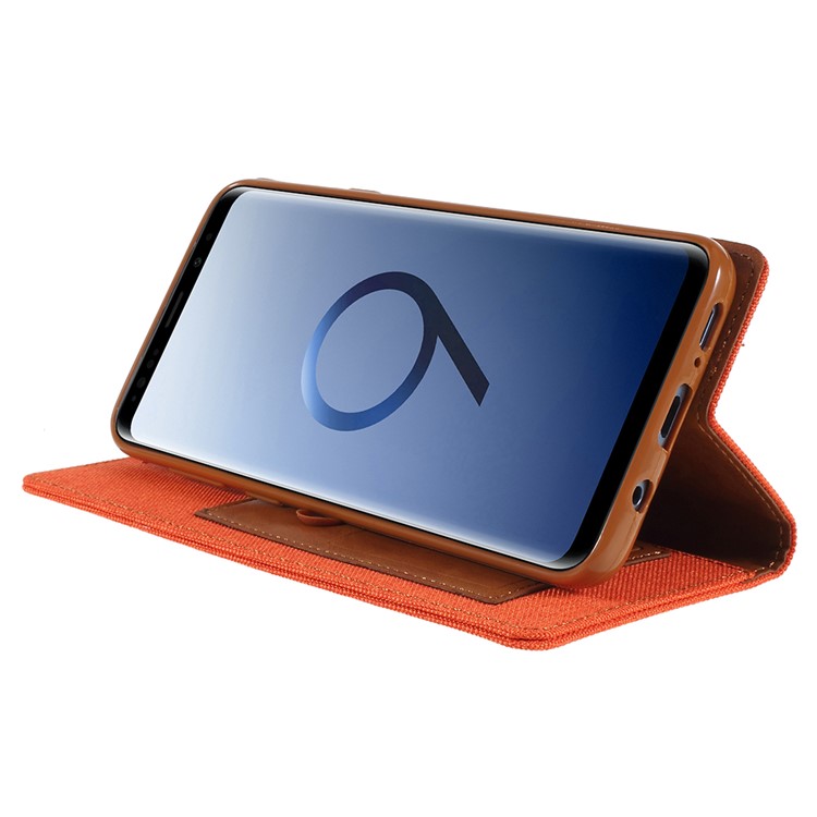 MERCURY GOOSPERY Jeans Cloth Flip Wallet Leather Mobile Phone Case with Strap for Samsung Galaxy S9+ SM-G965 - Orange-4