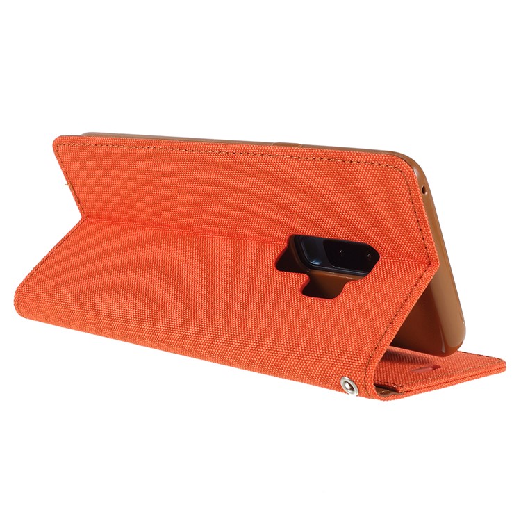 MERCURY GOOSPERY Jeans Cloth Flip Wallet Leather Mobile Phone Case with Strap for Samsung Galaxy S9+ SM-G965 - Orange-5