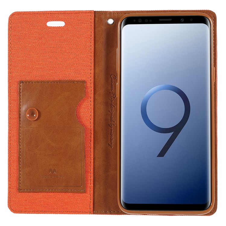 MERCURY GOOSPERY Jeans Cloth Flip Wallet Leather Mobile Phone Case with Strap for Samsung Galaxy S9+ SM-G965 - Orange-6