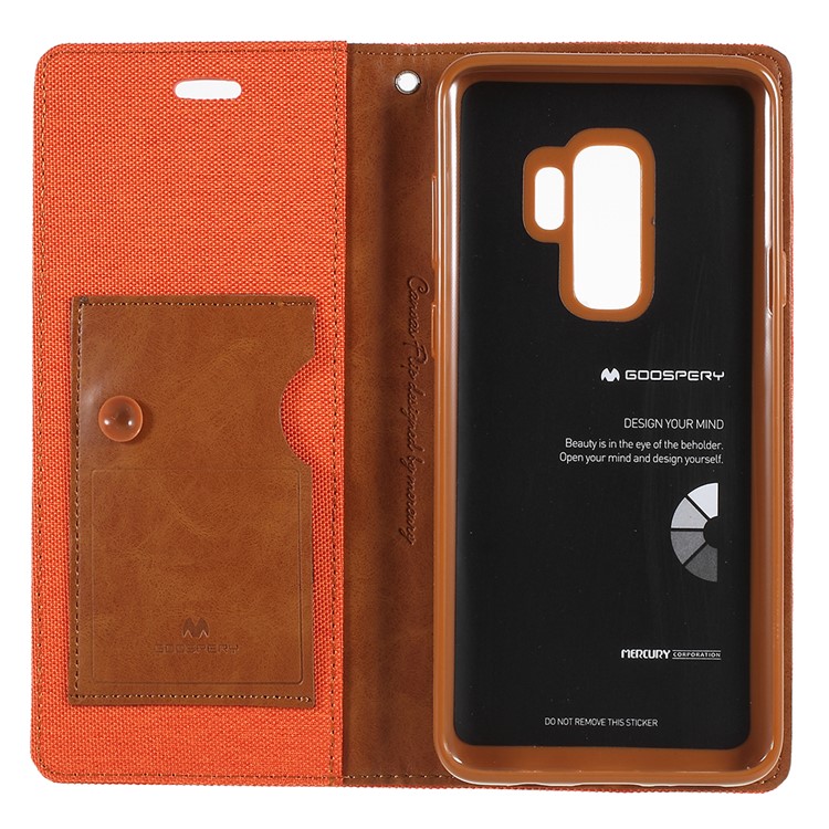 MERCURY GOOSPERY Jeans Cloth Flip Wallet Leather Mobile Phone Case with Strap for Samsung Galaxy S9+ SM-G965 - Orange-7