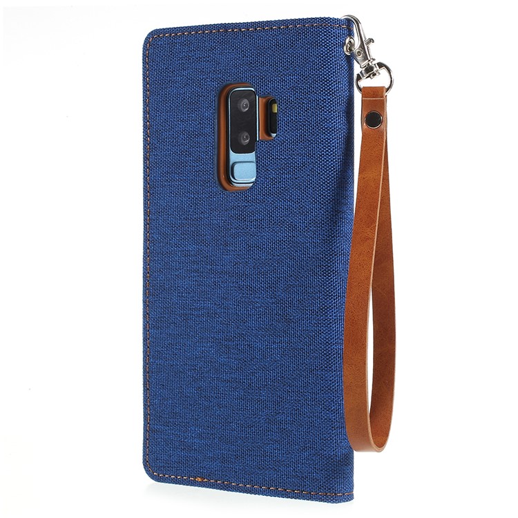 MERCURY GOOSPERY Jeans Cloth Flip Wallet Leather Cell Phone Case with Strap for Samsung Galaxy S9+ SM-G965 - Baby Blue-3