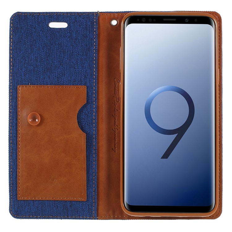 MERCURY GOOSPERY Jeans Cloth Flip Wallet Leather Cell Phone Case with Strap for Samsung Galaxy S9+ SM-G965 - Baby Blue-6