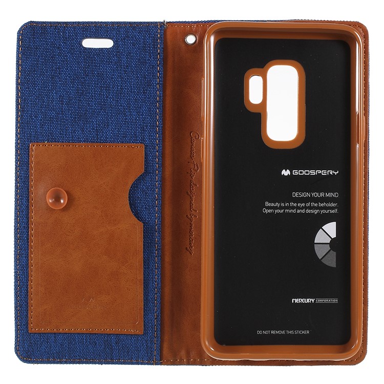 MERCURY GOOSPERY Jeans Cloth Flip Wallet Leather Cell Phone Case with Strap for Samsung Galaxy S9+ SM-G965 - Baby Blue-7