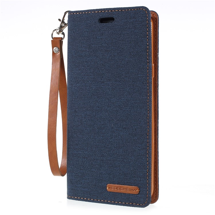 MERCURY GOOSPERY Jeans Cloth Flip Wallet Leather Mobile Phone Casing with Strap for Samsung Galaxy S9+ SM-G965 - Dark Blue-2