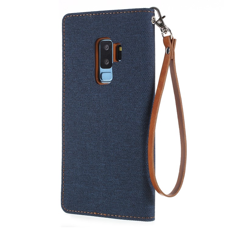 MERCURY GOOSPERY Jeans Cloth Flip Wallet Leather Mobile Phone Casing with Strap for Samsung Galaxy S9+ SM-G965 - Dark Blue-3