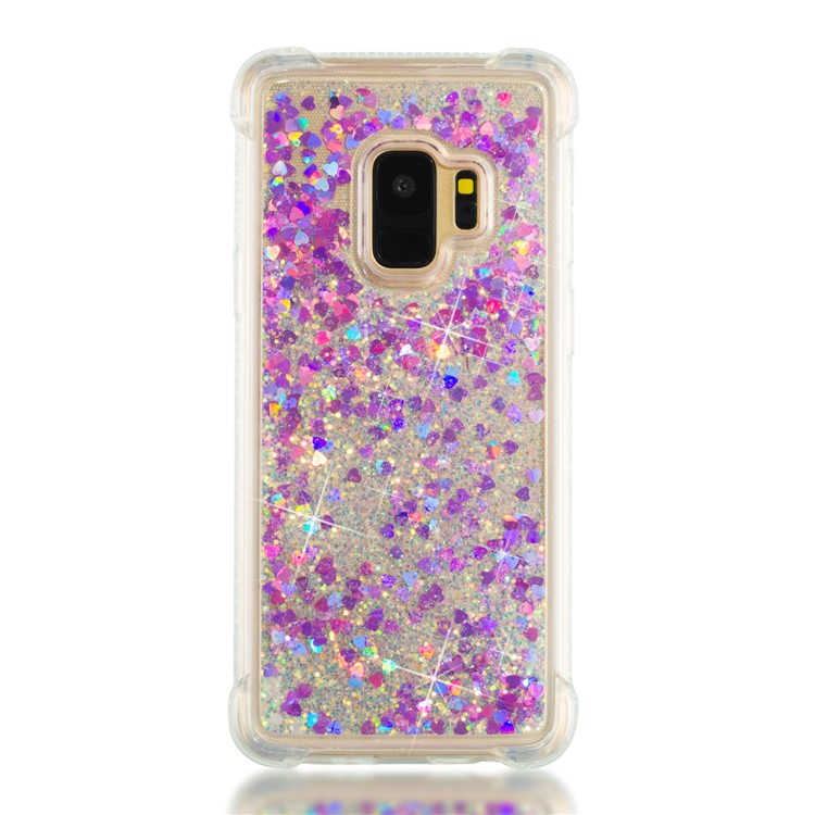 Dynamic Liquid Glitter Powder Heart Shaped Sequins TPU Back Case for Samsung Galaxy S9 - Rose-2