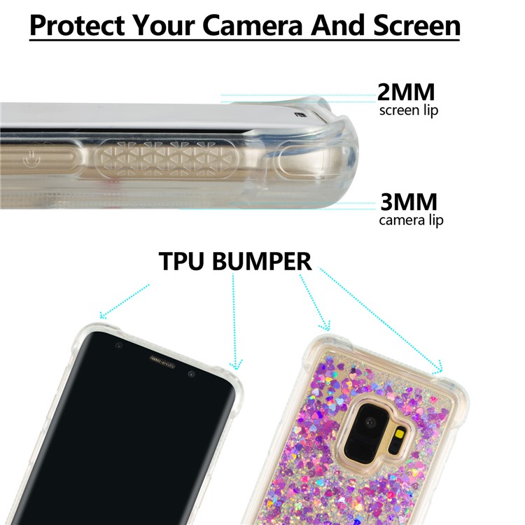 Dynamic Liquid Glitter Powder Heart Shaped Sequins TPU Back Case for Samsung Galaxy S9 - Rose-3