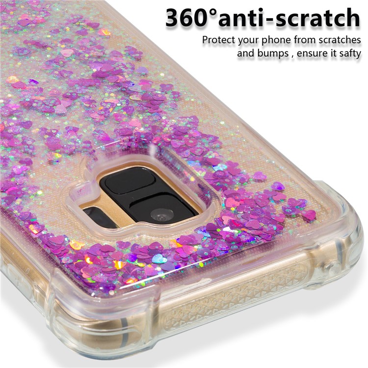 Dynamic Liquid Glitter Powder Heart Shaped Sequins TPU Back Case for Samsung Galaxy S9 - Rose-4
