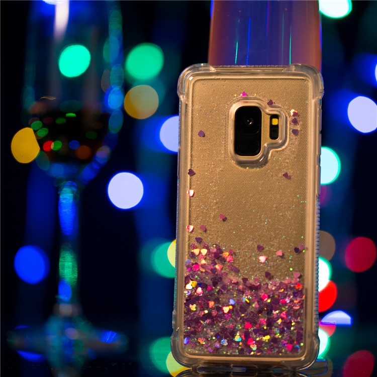 Dynamic Liquid Glitter Powder Heart Shaped Sequins TPU Back Case for Samsung Galaxy S9 - Rose-5
