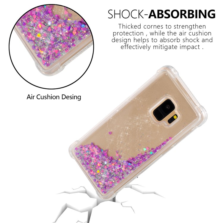 Dynamic Liquid Glitter Powder Heart Shaped Sequins TPU Back Case for Samsung Galaxy S9 - Rose-6