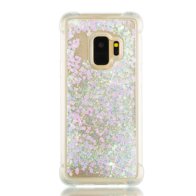 Dynamic Liquid Glitter Powder Heart Shaped Sequins Drop-proof TPU Mobile Case for Samsung Galaxy S9 - Pink-2