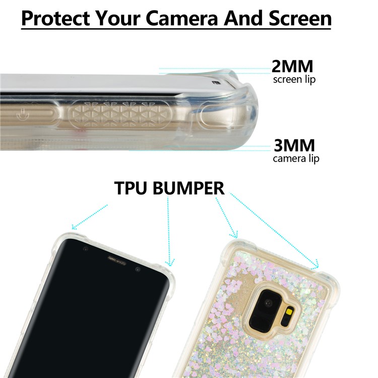 Dynamic Liquid Glitter Powder Heart Shaped Sequins Drop-proof TPU Mobile Case for Samsung Galaxy S9 - Pink-3
