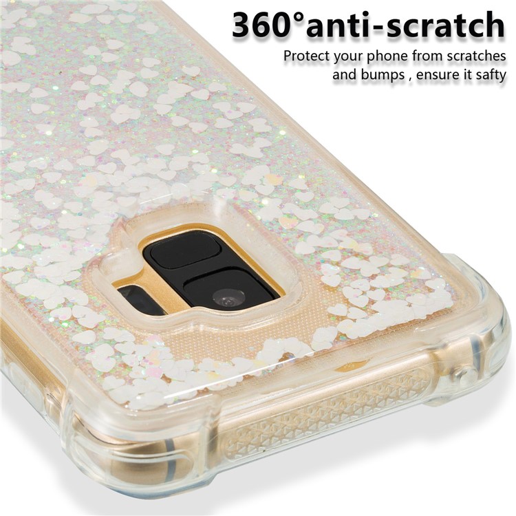 Dynamic Liquid Glitter Powder Heart Shaped Sequins Drop-proof TPU Mobile Case for Samsung Galaxy S9 - Pink-4