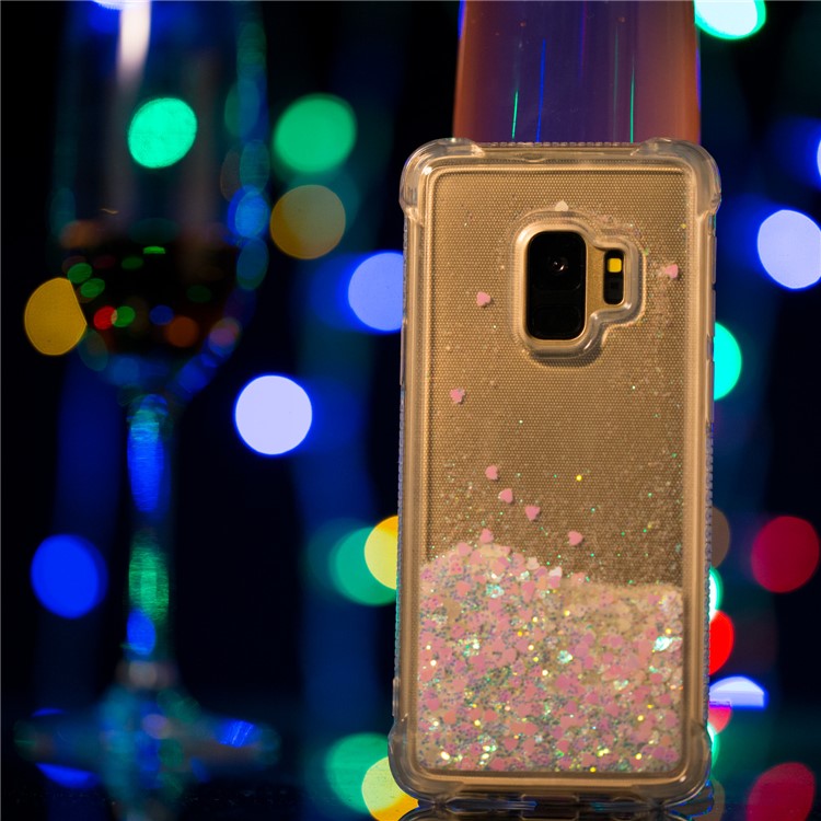 Dynamic Liquid Glitter Powder Heart Shaped Sequins Drop-proof TPU Mobile Case for Samsung Galaxy S9 - Pink-5