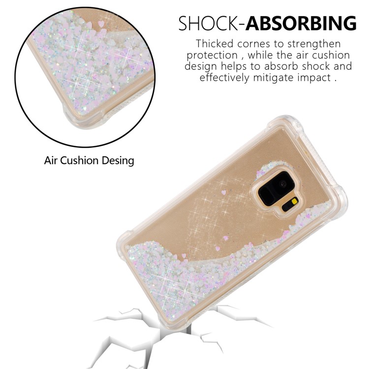 Dynamic Liquid Glitter Powder Heart Shaped Sequins Drop-proof TPU Mobile Case for Samsung Galaxy S9 - Pink-6
